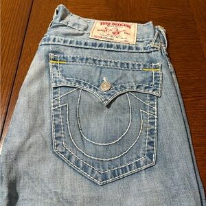 True Religion Light Blue Straight Leg Jeans with Signature Back Pocket